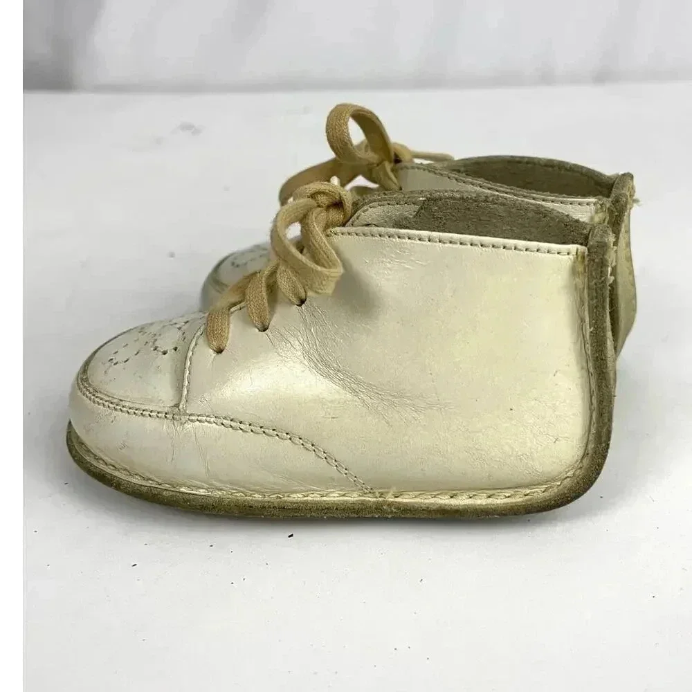 VTG Penney's Baby Shoes Sz 4D 70's Split Leather‎ White BOXED